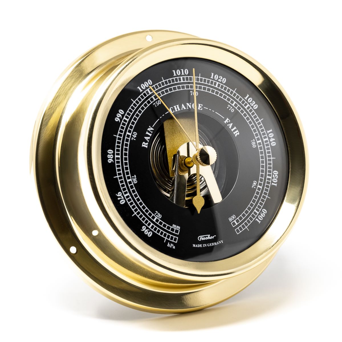 Polished Brass &amp; Black Dial 125mm Barometer