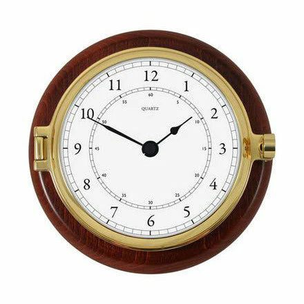 Brass Porthole Mahogany Barometer &amp; Clock Combo