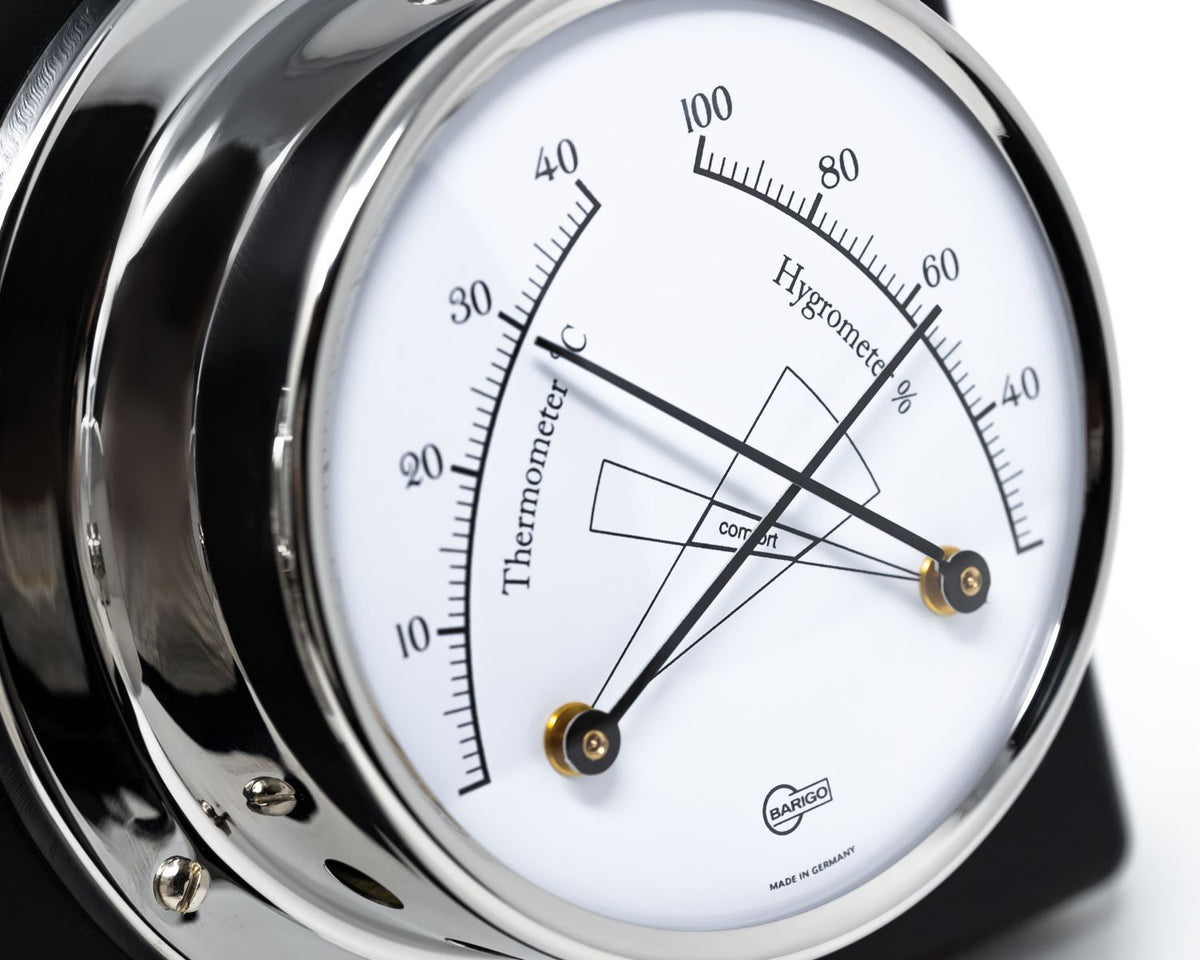 Barigo Tempo Weather Station 386RFPO – Polished Stainless Steel Instruments on Black Lacquered Wood