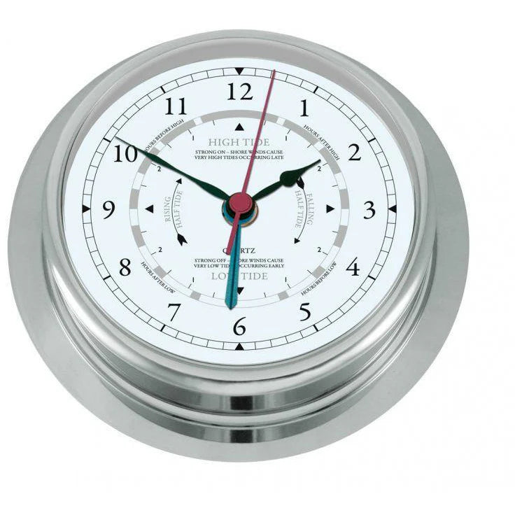 Large Polished Chrome 200mm Barometer &amp; Tide Clock Combo