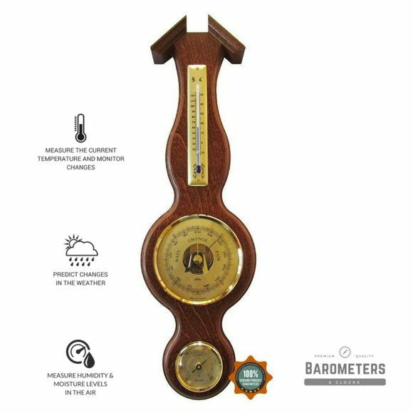 Traditional  Banjo Walnut 390mm Weatherstation -3 in 1 - Hygrometer + Barometer + Thermometer